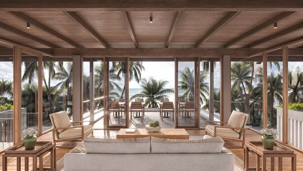 A spacious balcony with a view of the ocean, furnished with a sofa, chairs, and a table. - Nyne Hotels Anugrah - Bentota (Bentota)