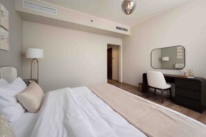 Comfort Apartment, City View | Desk, laptop workspace, iron/ironing board