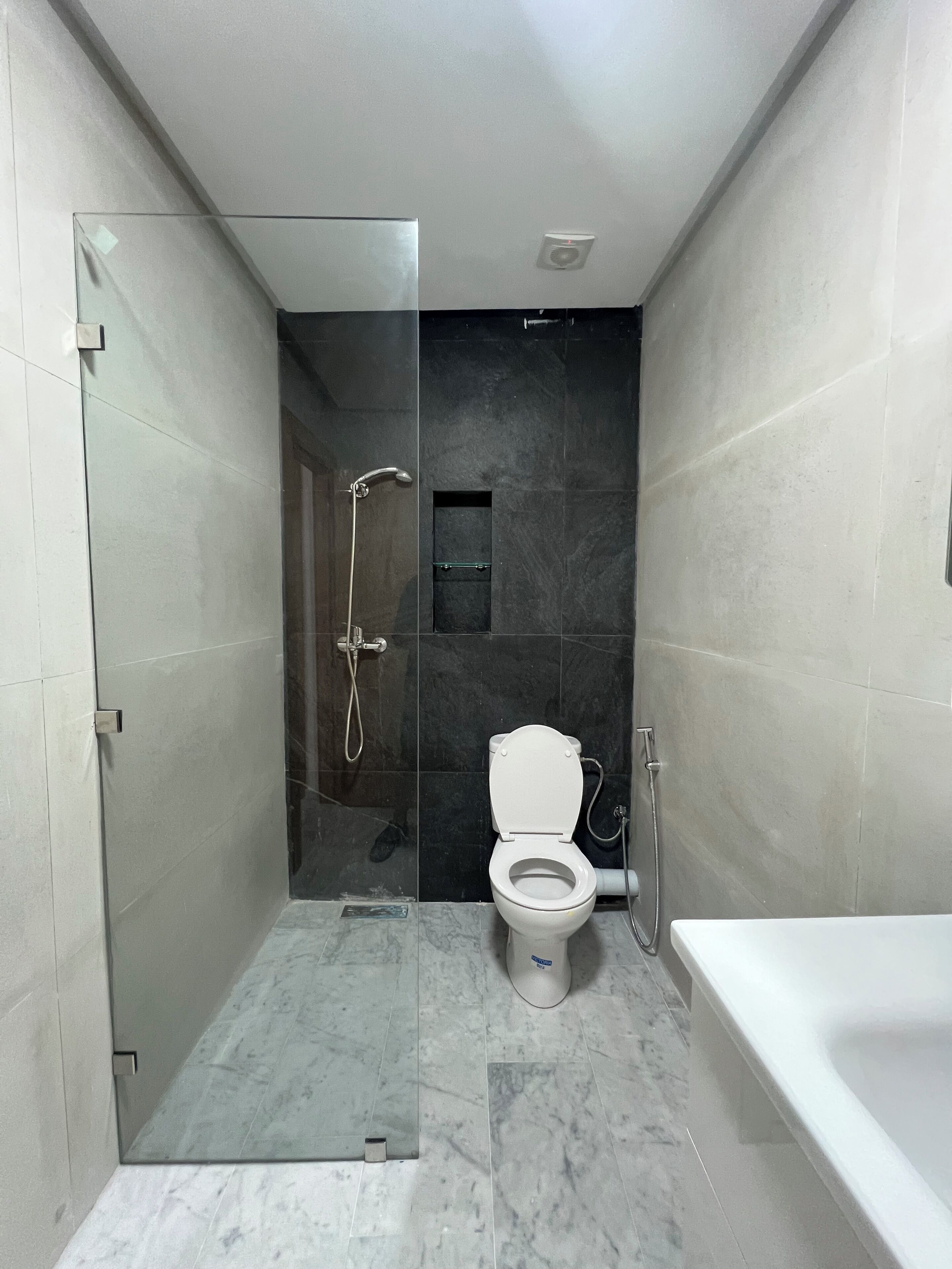 Hair dryer, towels, toilet paper