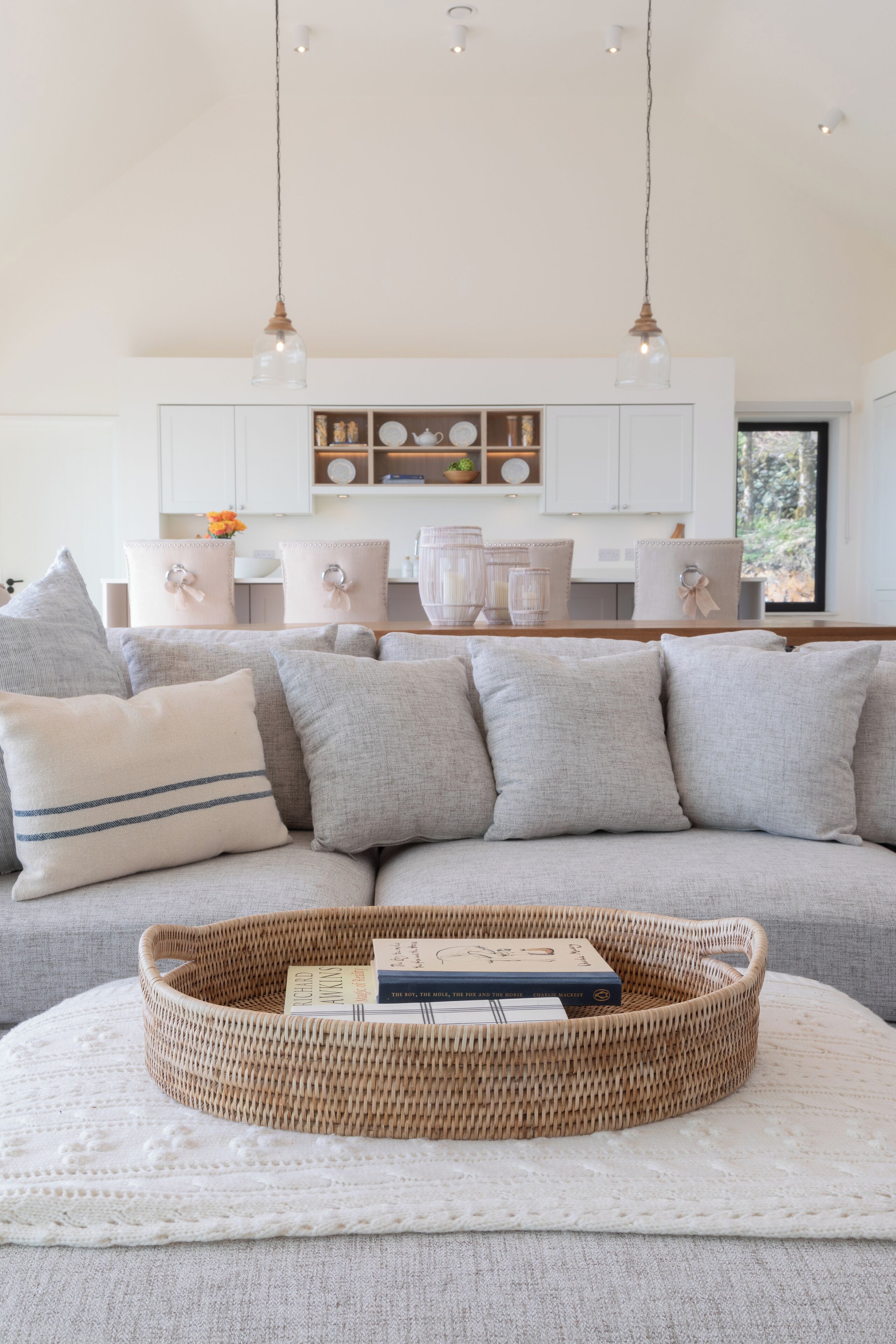 Älytelevisio, takka, DVD-soitin, kirjoja