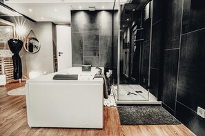 Douche, serviettes fournies, papier toilette