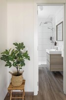 Superior Apartment, Terrace | Bathroom | Shower, hair dryer, towels, soap