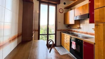 Fridge, oven, stovetop, cookware/dishes/utensils