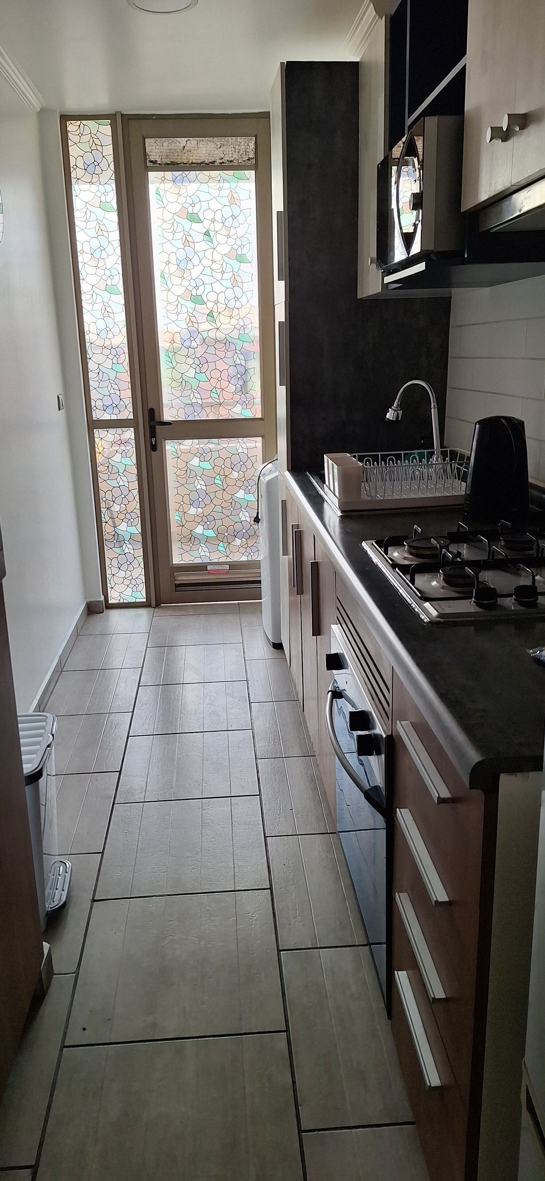 Fridge, microwave, oven, electric kettle