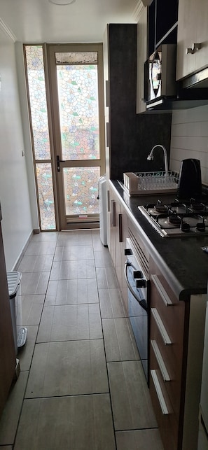 Fridge, microwave, oven, electric kettle