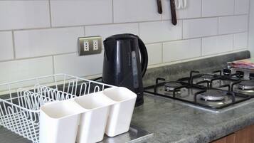 Fridge, microwave, oven, electric kettle