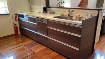 A modern kitchen with a built-in dishwasher, a sink, and a countertop.