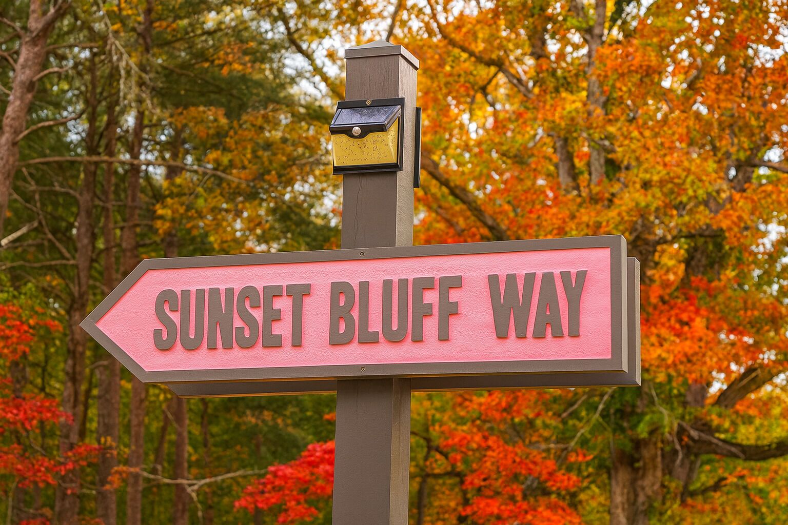 Señal direccional hacia Sunset Bluff Way.