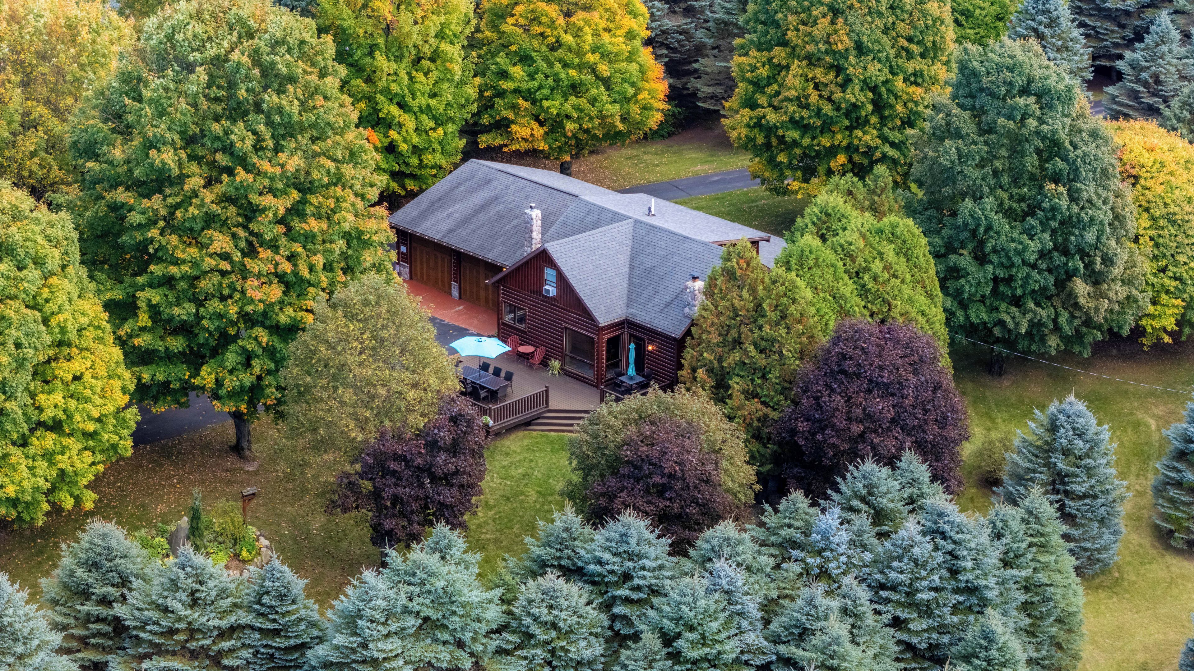 Aerial view of TC Ranch Therapy. Lots of privacy, shade trees, and amazing views.