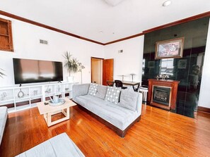 TV, fireplace