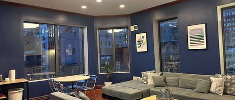 TV, fireplace, offices