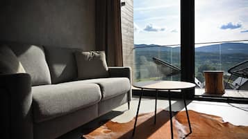 Departamento Elite, balcón, vista a la montaña | Sala de estar