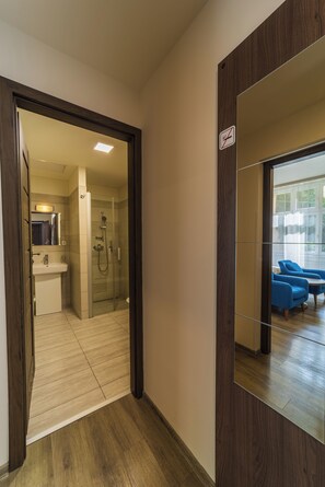 Séchoir à cheveux, serviettes fournies, savon, papier de toilette