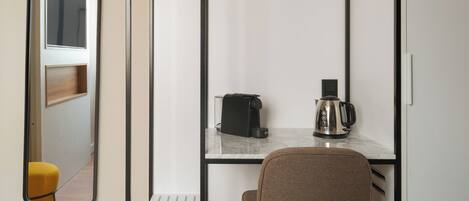 Individually decorated, individually furnished, desk, laptop workspace