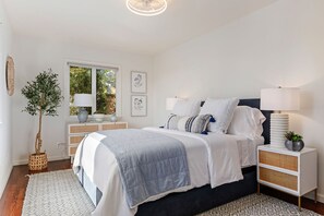 Bedroom 3 - Queen Bed - Downstairs - Elevated Retreat | Heated Pool, Hot Tub, EV Charger, Firepit & Mtn to Sea Views (Santa Barbara)