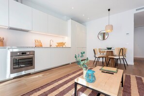 Fridge, microwave, oven, dishwasher
