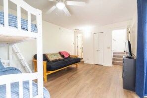 Smart TV, DVD player, books, video library