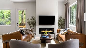 TV, fireplace, video games, table football