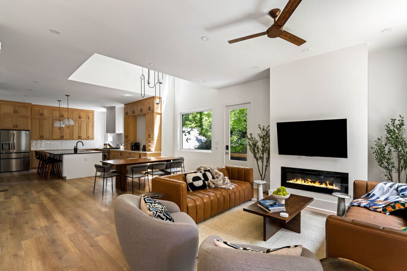 TV, fireplace, video games, table football