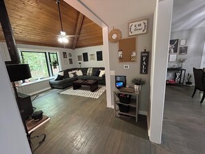 Smart TV, fireplace, computer monitors, printers