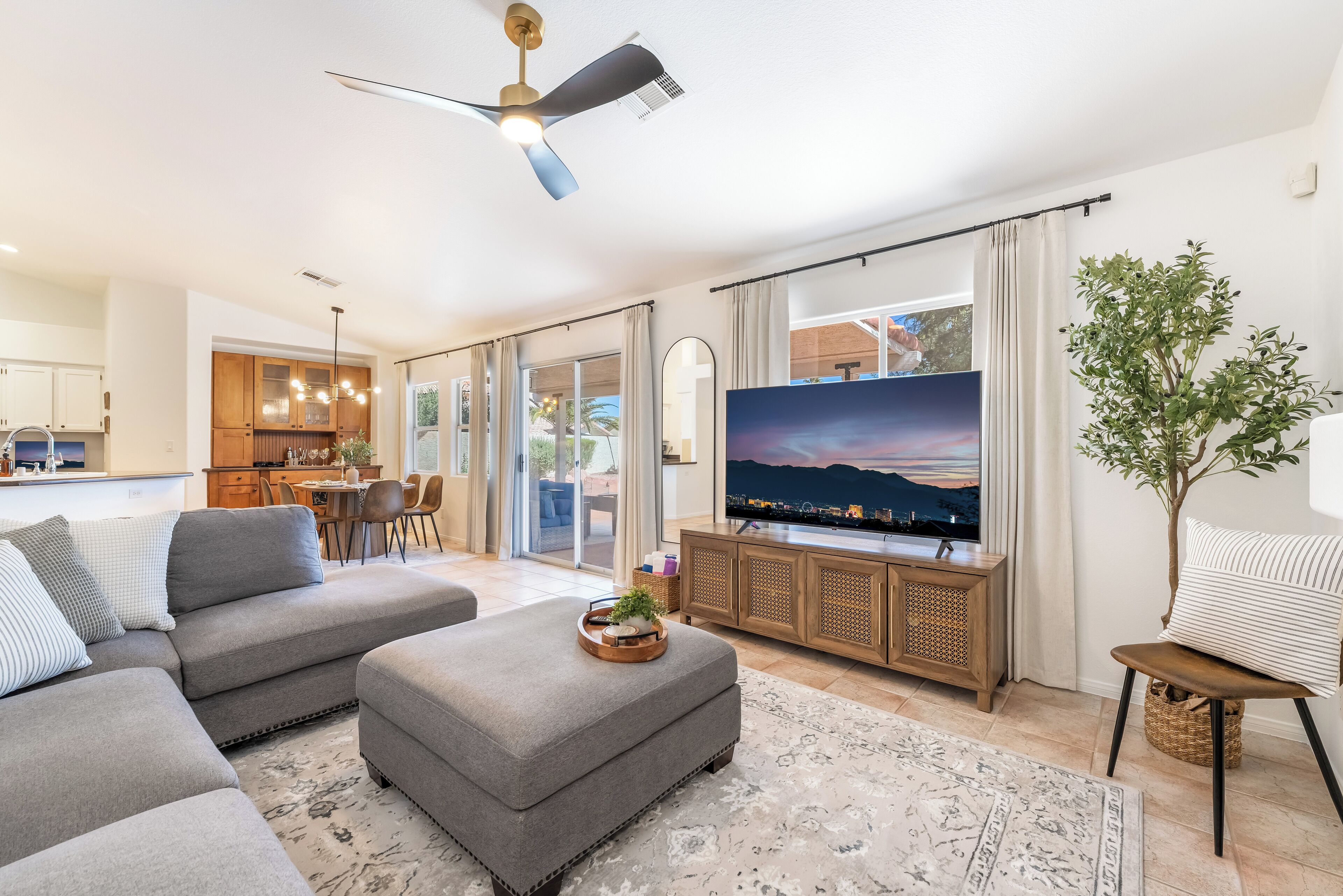 Smart TV, fireplace, computer monitors