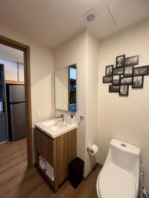 Appartement, 1 queensize bed, niet-roken | Badkamer | Een regendouche, een haardroger, handdoeken, toiletpapier