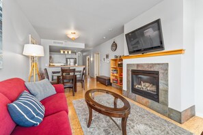 TV, fireplace