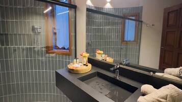 Bathroom | Separate bathtub and shower, deep-soaking bathtub, designer toiletries