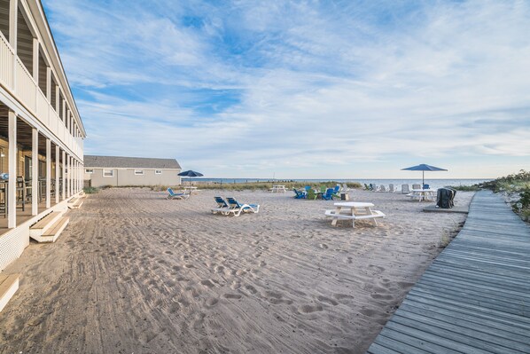 On the beach, white sand
