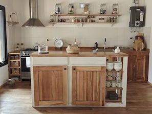 Fridge, oven, stovetop, cookware/dishes/utensils