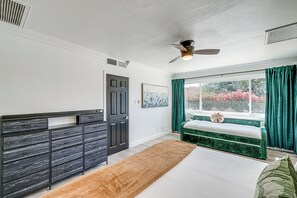 4 bedrooms, iron/ironing board, travel crib, internet