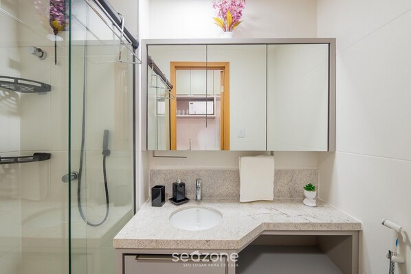 Basic Apartment | Bathroom - Your Complete Stay in Salvador, Steps From the sea - Saas (Salvador)