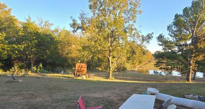 campground,fishing pond/farm petting and feeding, bright stars/fruit trees fire