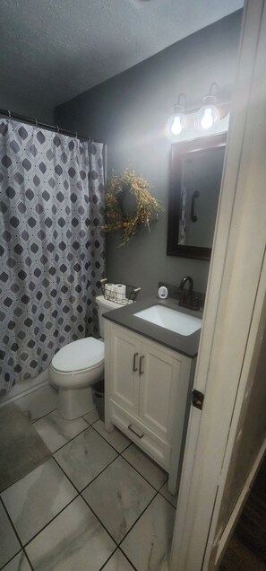 Sèche-cheveux, serviettes fournies, savon, papier toilette