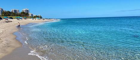 Playa en los alrededores, camastros y toallas de playa