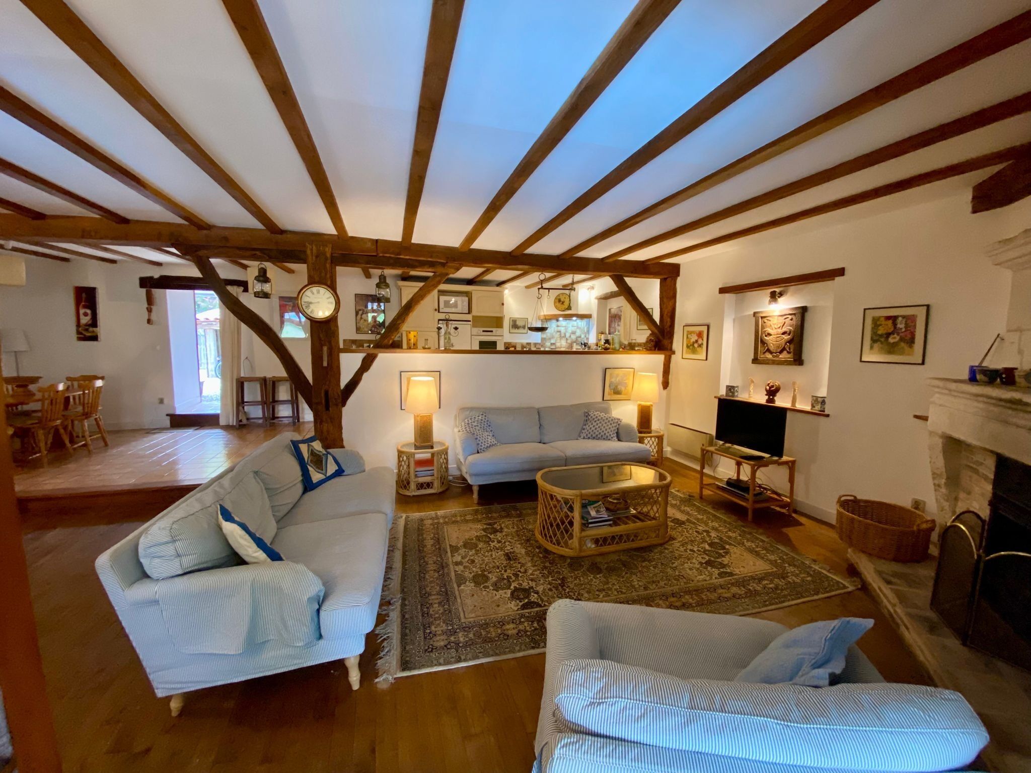 Smart TV, fireplace, DVD player, books