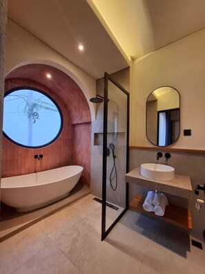 Luxury Villa, Non Smoking, Pool View | Bathroom | Free toiletries, hair dryer, towels, soap