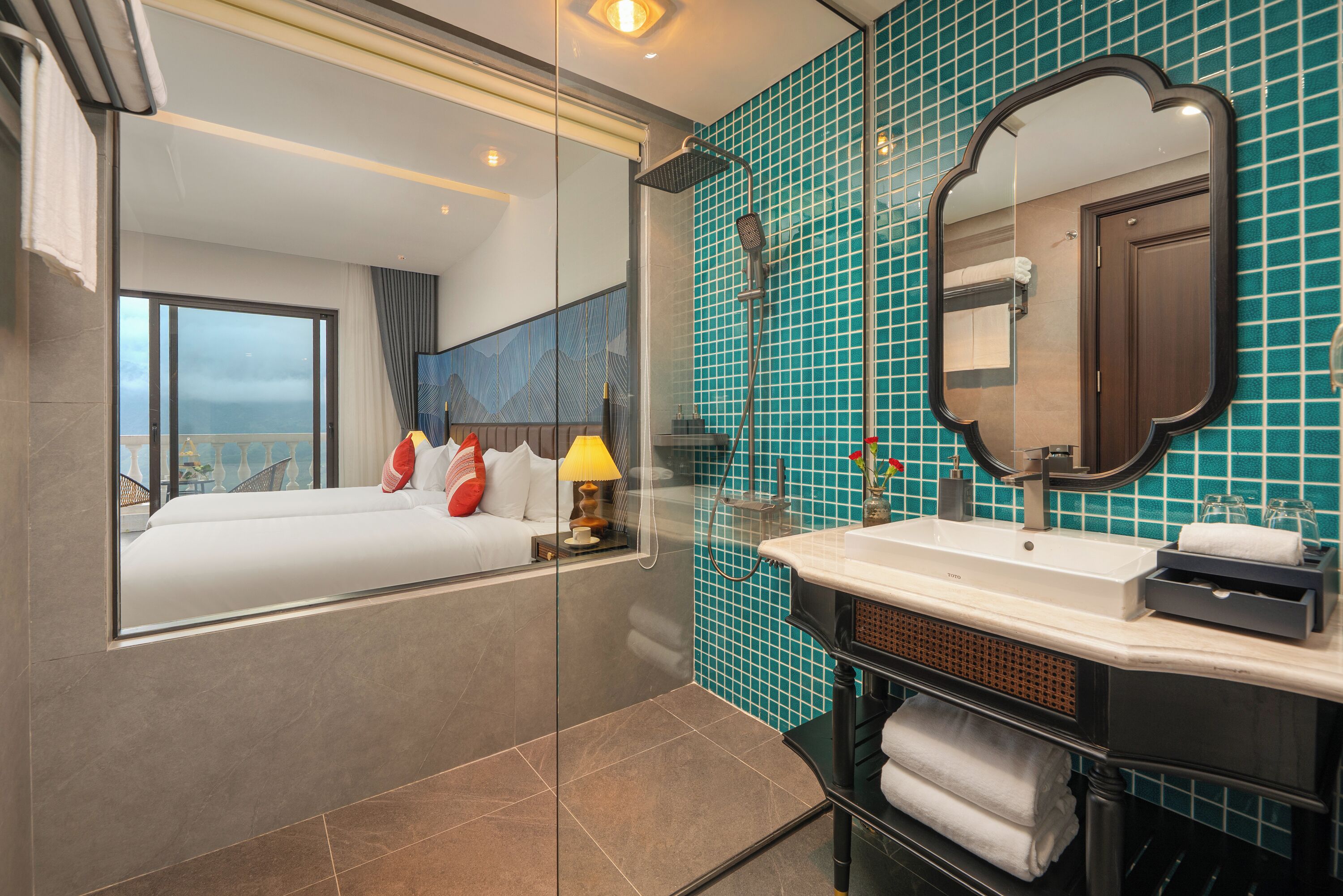 Designer toiletries, bathrobes, slippers, bidet