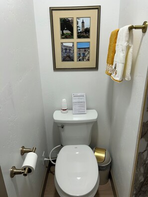 Chuveiro, produtos de toalete biodegradáveis, secador de cabelo, bidê