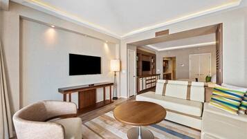 Luxury Apartment, 1 King Bed with Sofa bed, Ocean View | Living area | 24-inch flat-screen TV with digital channels