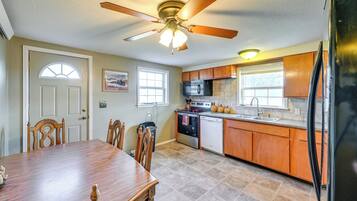 Microwave, stovetop, coffee/tea maker, cookware/dishes/utensils