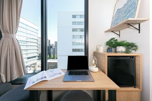 Family Room | Desk, blackout curtains, free WiFi, bed sheets - Hotel Edge Nakasu (Fukuoka)