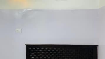 Desk, laptop workspace, iron/ironing board