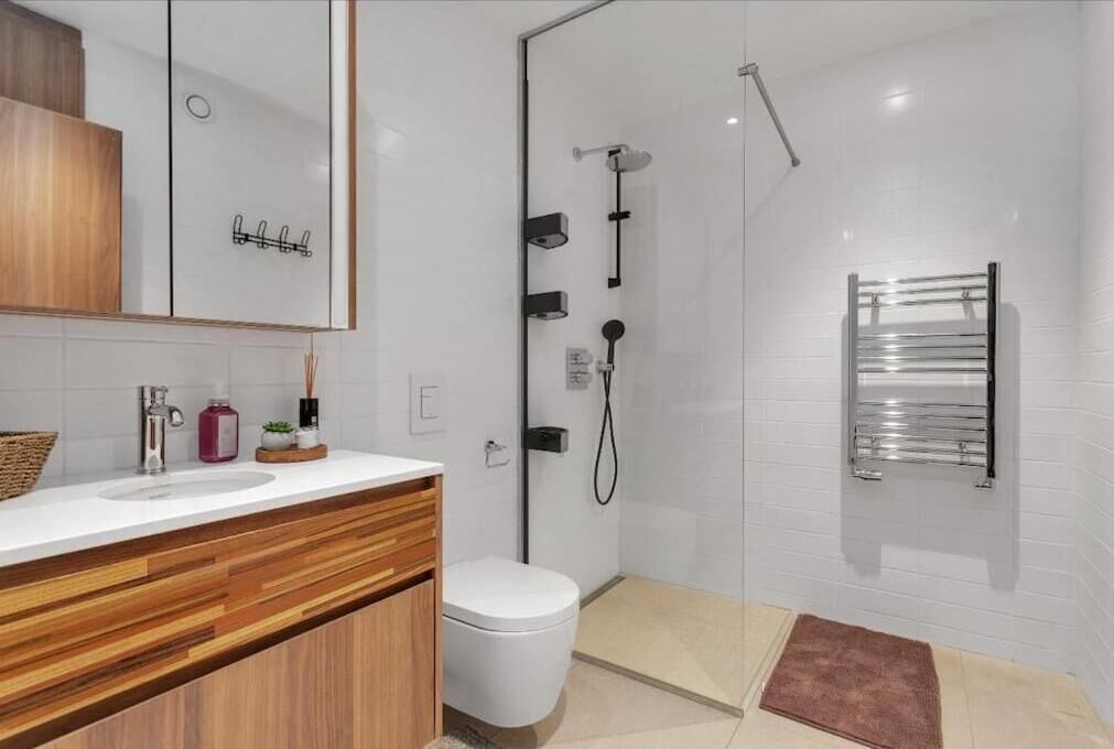 Ducha, secador de pelo, toallas, shampoo