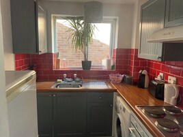 Frigorífico, microondas, horno y placa de cocina