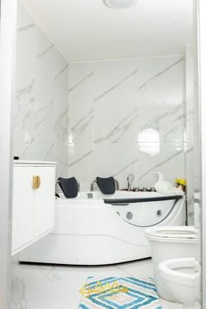 Shower, jetted bath, hair dryer, bidet