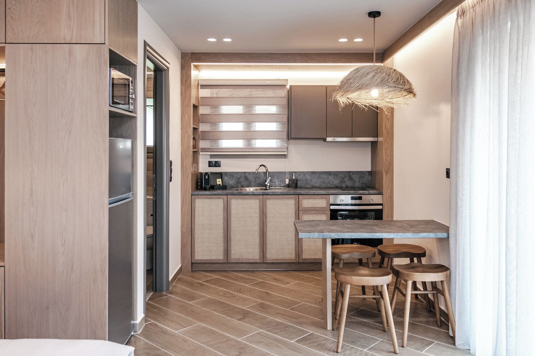 Deluxe Studio, Balcony, Vineyard View | Private kitchen | Espresso maker, coffee/tea maker, electric kettle, highchair