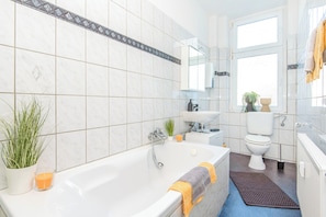 Hair dryer, towels, toilet paper
