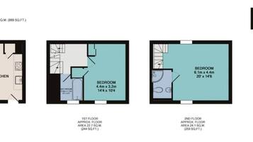 A 2nd floor apartment layout with a bedroom measuring 6.1m x 4.4m, a bathroom, and a kitchen.