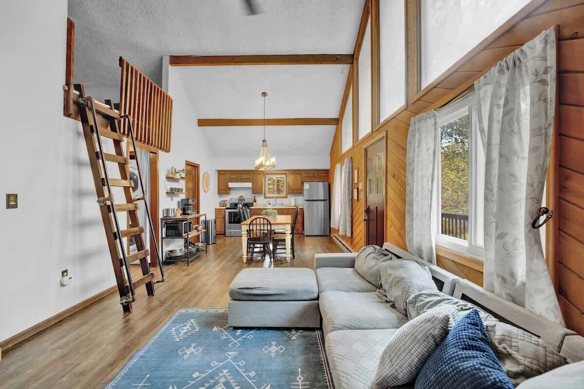 Una televisión, una chimenea, libros, una oficina